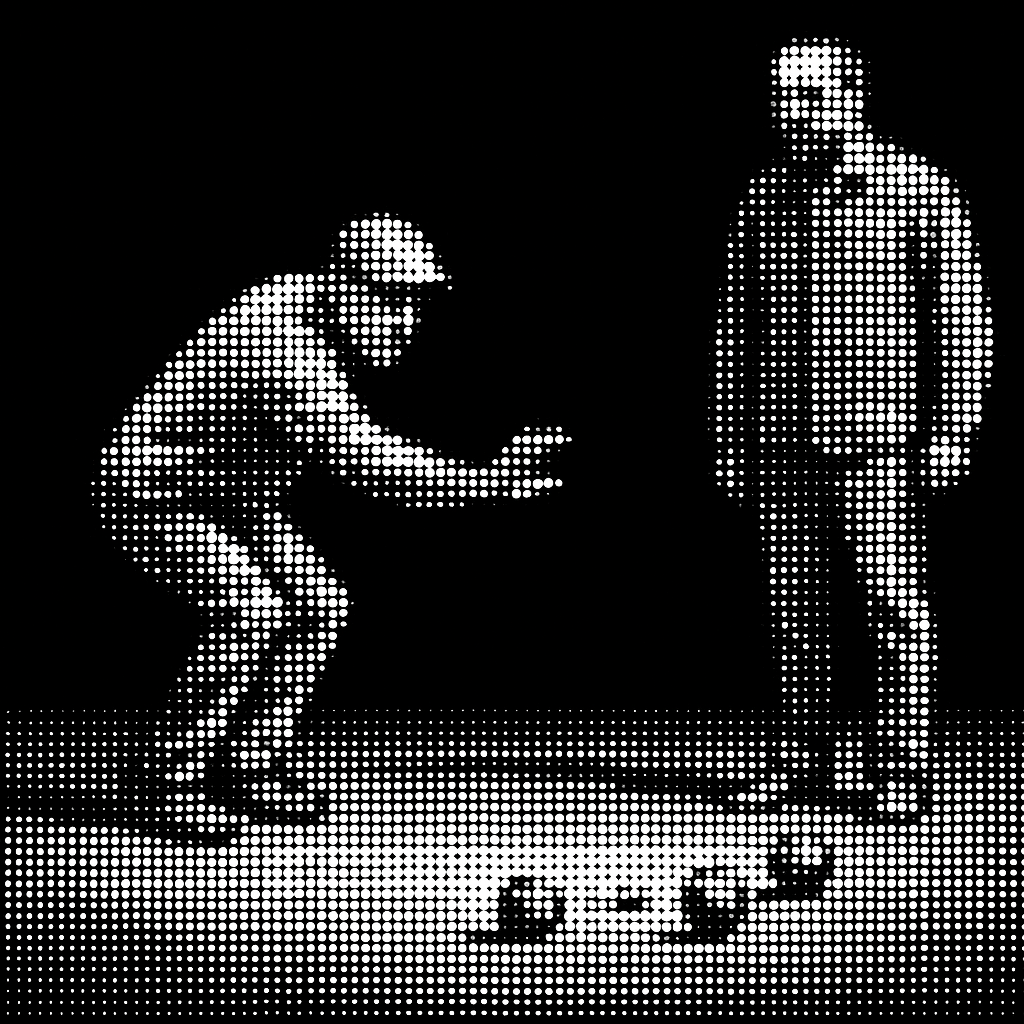 Deux hommes jouant à la pétanque représentés en style points