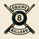 Logo Équipe Billard avec boule 8 noire et queues croisées