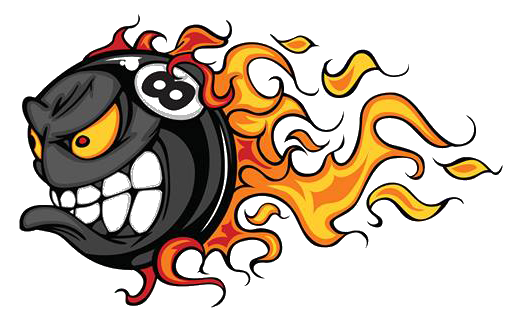 Boule 8 noire avec visage furieux et flammes