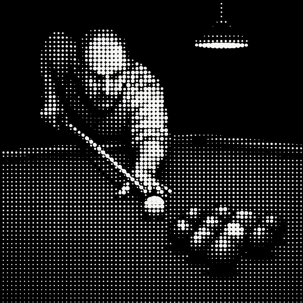 Joueur de billard en style pointillisme prêt à frapper la boule blanche